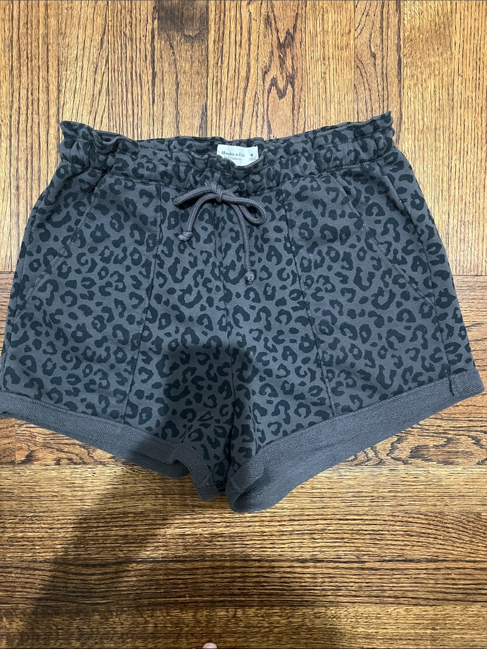 Abercrombie & Fitch Black Charcoal Leopard Print Athletic Shorts
